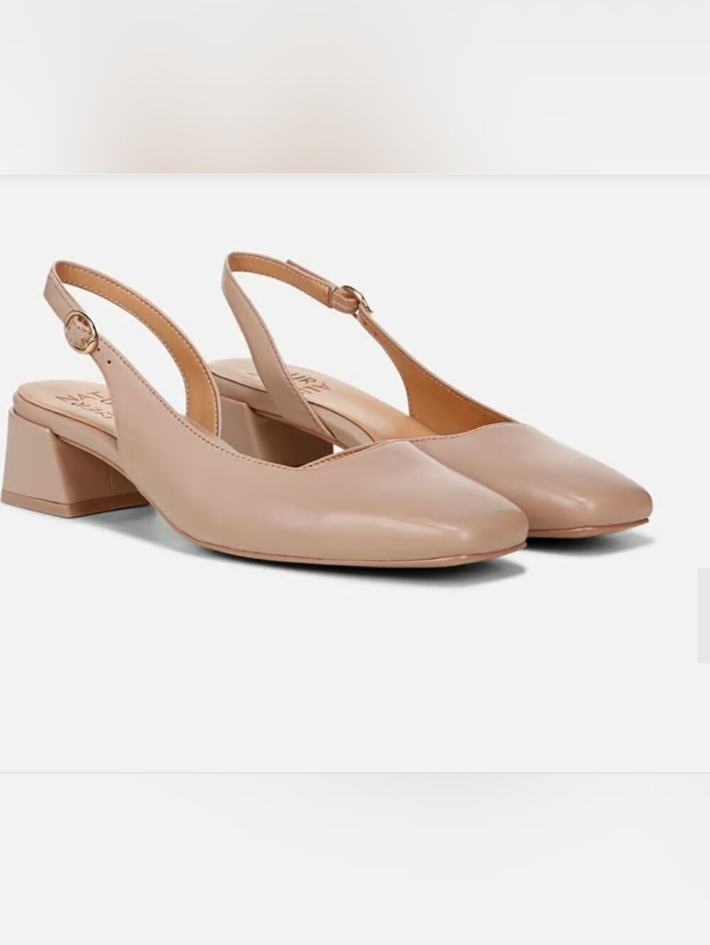 Naturalizer Womens Beige Leather Square Toe Slingback Buckle Strap Heels 9M